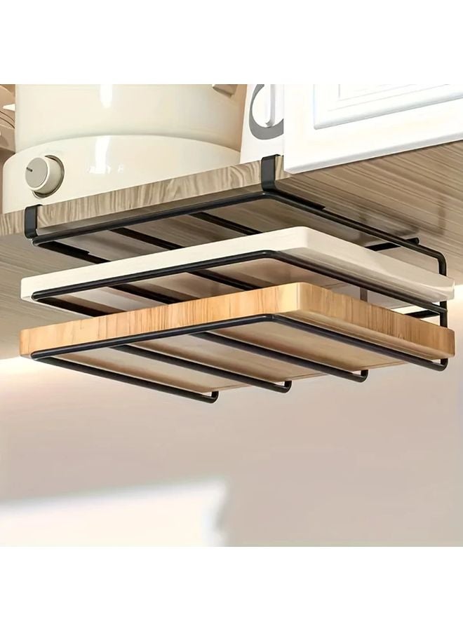 Black Metal Cabinet Door Storage Rack With Hooks For Kitchen Utensils - Image 2